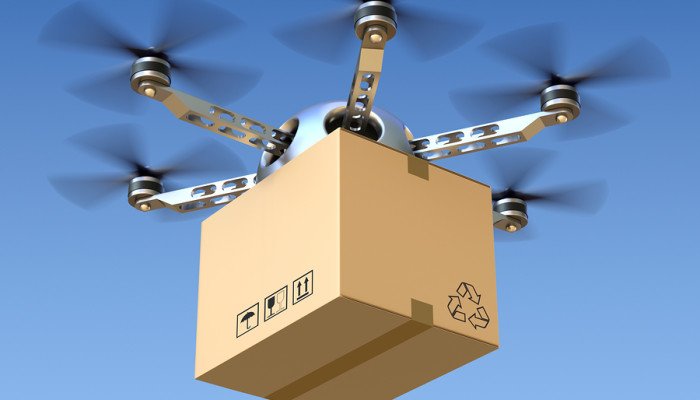 Delivery drone with the package - 3D concept