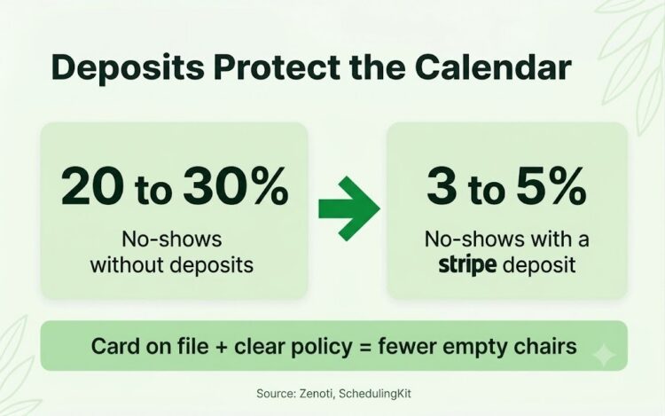 Stripe deposits cut salon no-show rates from around twenty percent to under five